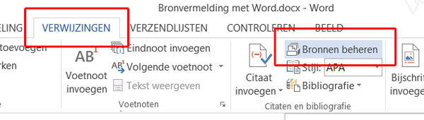 Bronnen beheren in Word