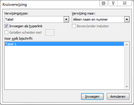 Kruisverwijzing Tabel
