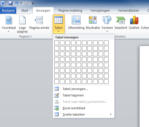 Tabel invoegen in Word