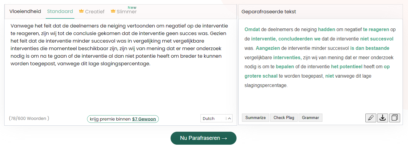 Tekst herschrijven parafraseringstool Paraphraser.io