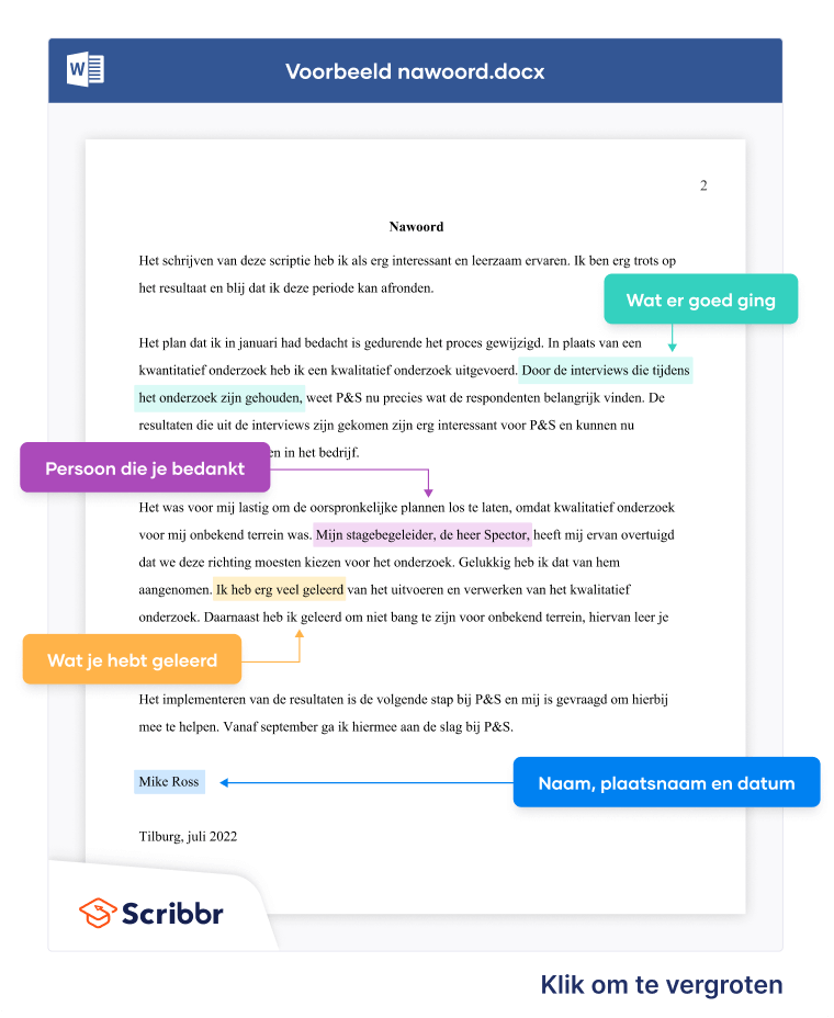 Voorbeeld nawoord scriptie